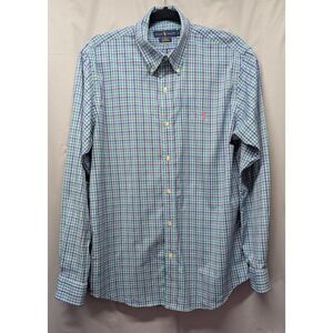 Polo Ralph Lauren Plaid Button Down Shirt Mens Medium Classic Fit Green Blue